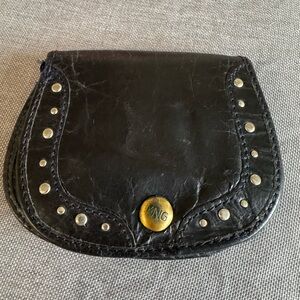 Mango Leather Women’s Black Leather Studded Wallet with Coin Pouch